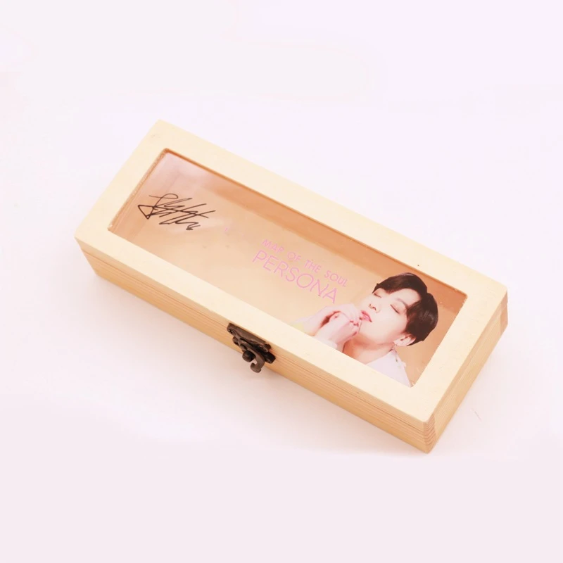 4 Kpop Bangtan Boys Retro Pine Rectangular Wooden Storage Box Flip Solid Wood Gift Box Handmade Craft home Case box - Цвет: 4