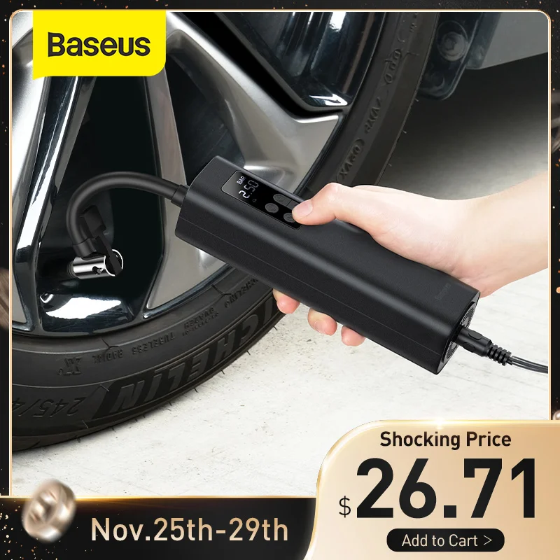Портативный автомобильный воздушный компрессор Baseus насос для мотоциклов