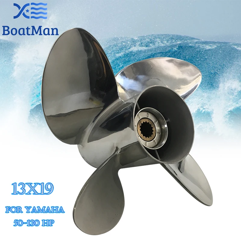 thumbnail image 2 of 15 Teeth 4-blade Stainless Steel Marine Propeller For Yamaha For Suzuki Outboard Engines 60-140HP 13 1/4X15 13X17 13X19 13X21 2 of 9