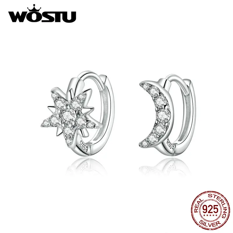 WOSTU Аутентичные серьги из стерлингового серебра 925 пробы с Луной и звездой