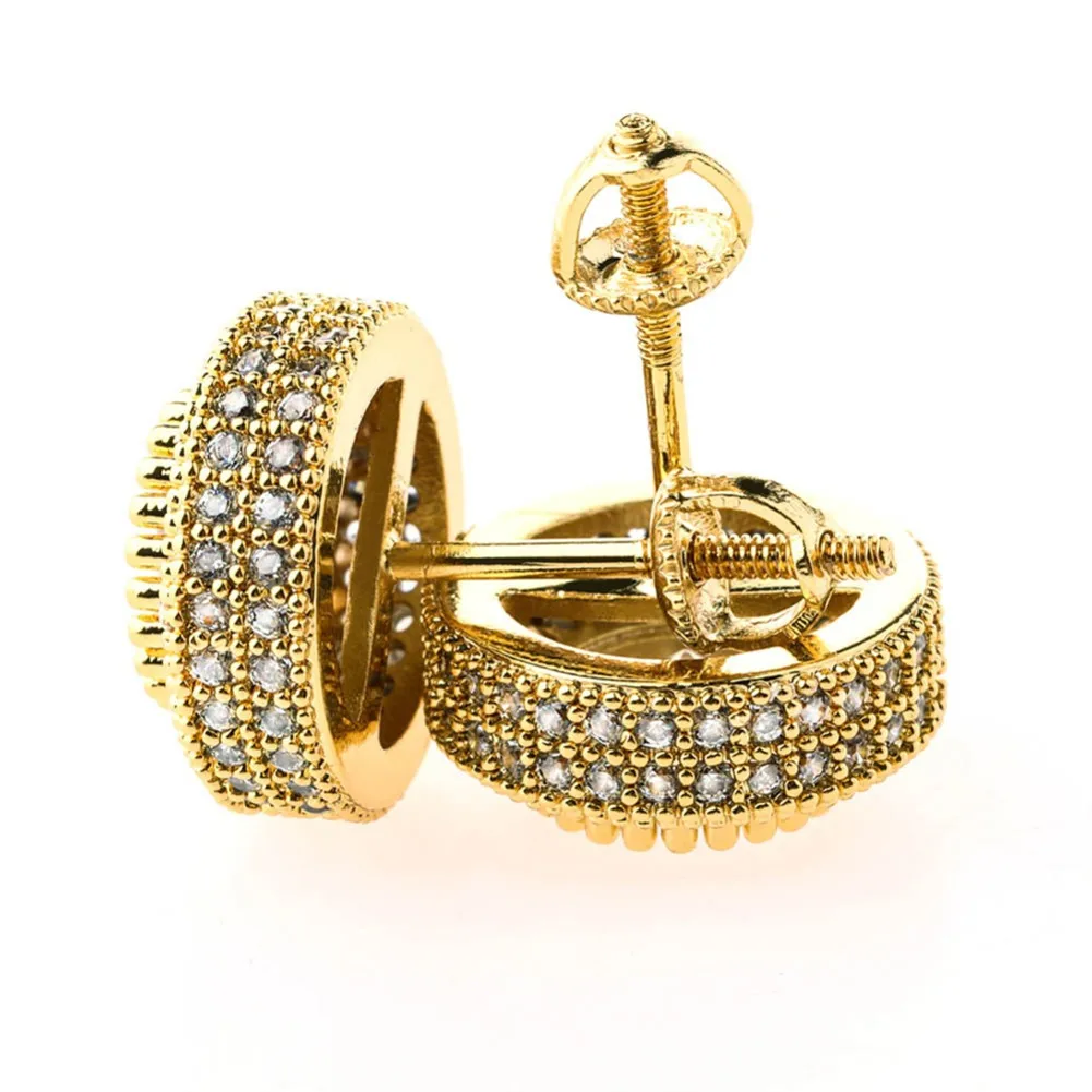 Hip Hop Iced Out шикарные мужские серьги-гвоздики женские роскошное Золотое и Серебряное серьги круглые серьги-гвоздики подарки Винт Задняя пряжка