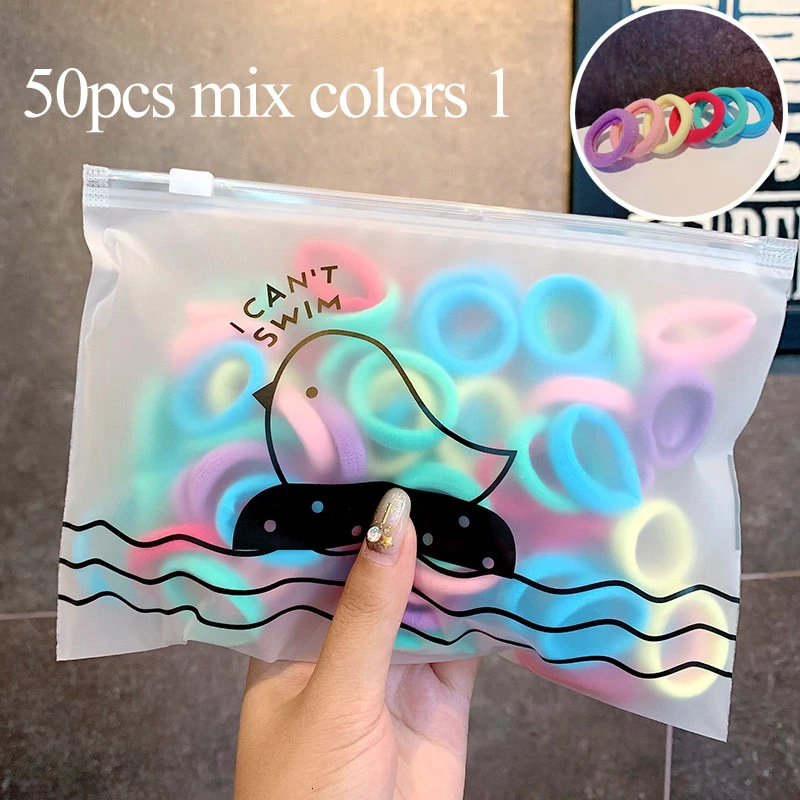 50pcs mix colors 1 50/100 шт./компл. и девочек цветной зарядный кабель в нейлоновый оплетке с небольшой резинки для волос Дети хвост держатель резиновые резинки для волос аксессуары - Цвет: 50pcs mix colors 1