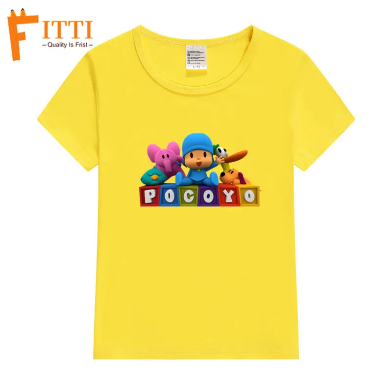 Одинаковые комплекты для семьи; Черная хлопковая Футболка с принтом Pocoyo; одинаковые комплекты для семьи; одежда для папы, дочки, сына, мамы и меня - Цвет: T127O-Yellow