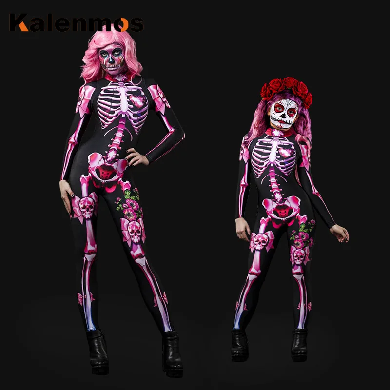

KALENMOS Halloween Costumes Sexy Jumpsuit Women Elastic Party Cosplay Masquerade Terror Long Sleeve Tracksuit Festival Bodysuit