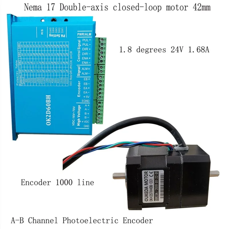 NEMA 17 Закрытая петля шаговый двигатель двойной вал или с тормозным шаговый двигатель с замкнутой обратной связью с Драйвером