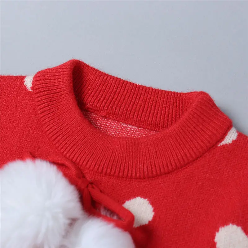 Рождественский свитер в горошек для маленьких девочек; детский пуловер; вязаный Топ; свитера с длинными рукавами для девочек; осенне-зимняя одежда