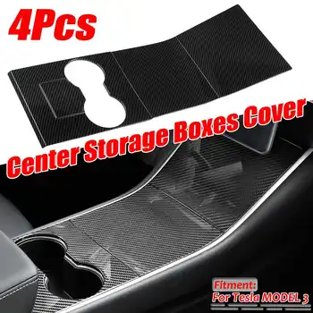 

4Pcs Central Console Water Cup Panel Cover Stickers Carbon Fiber Decoration Interior Stickers Car Styling For Tesla MODEL 3