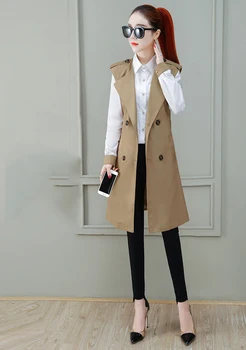 

New Women 2020 Spring and Autumn Temperament Lapel Sleeveless Simple Cardigan Loose Jackets Slim Long Vest Two Pieces Sets WF209
