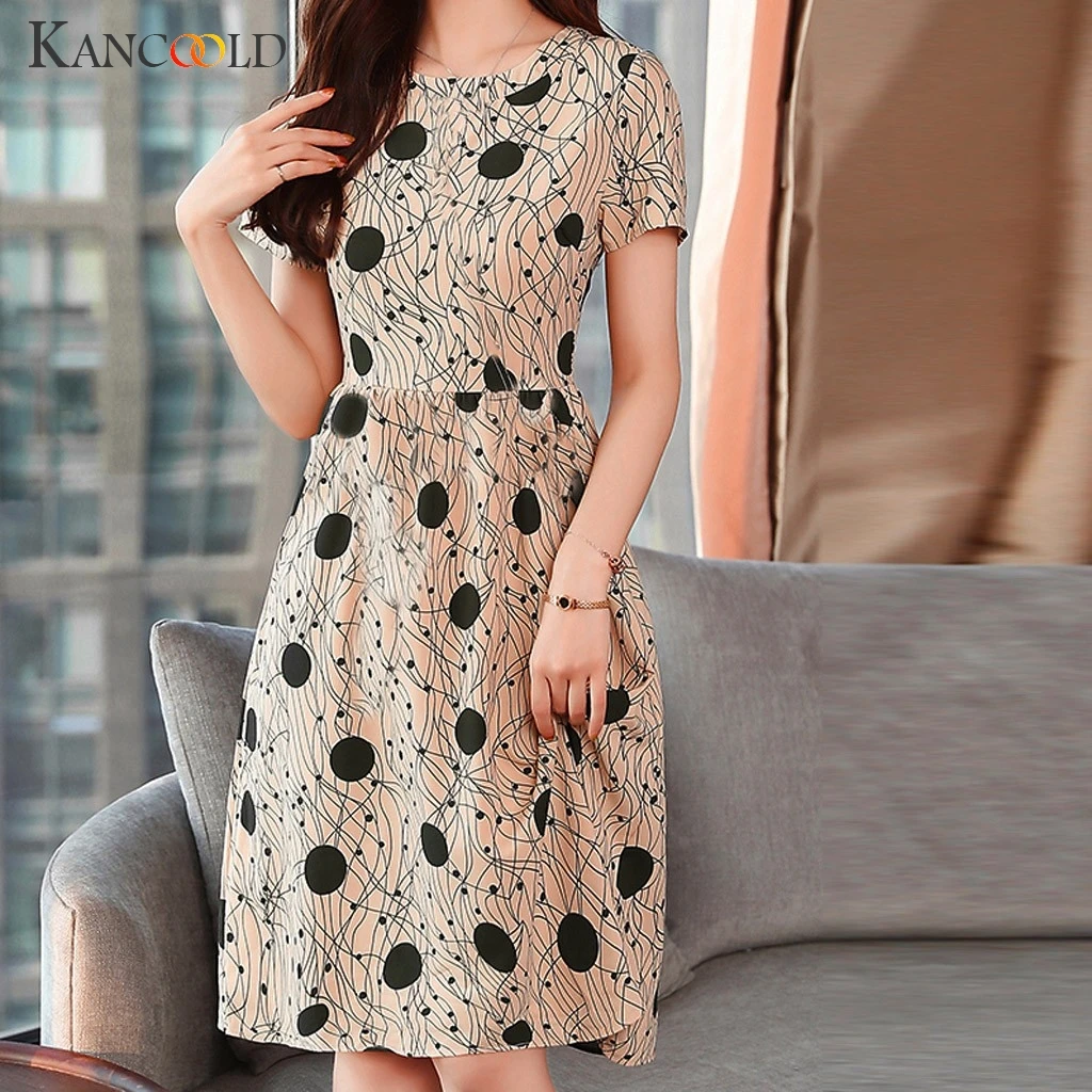 KANCOOLD dress Women Summer Lady Elegant O-Neck Short Sleeve Wave Point Elastic Dress casual Fashion new dress women 2019DEC3 KANCOOLD dress Women Summer Lady Elegant O-Neck Short Sleeve Wave Point Elastic Dress casual Fashion new dress women 2019DEC3