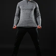 Мужская спортивная футболка с длинным рукавом, со стоячим воротником, с длинным рукавом, на молнии, Спортивная Толстовка, эластичная, тонкая, женская