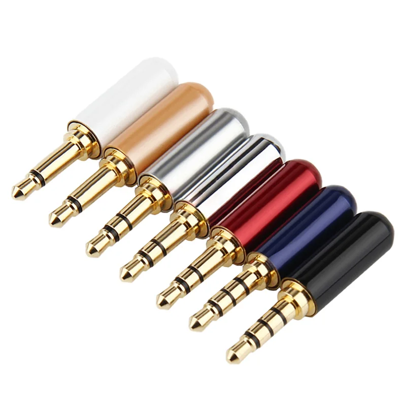 

100pcs 4Pole 3Pole 1Ploe Have Logo Copper Gold Plated 3.5mm Male Stereo Mini Jack Plug Soldering Connector