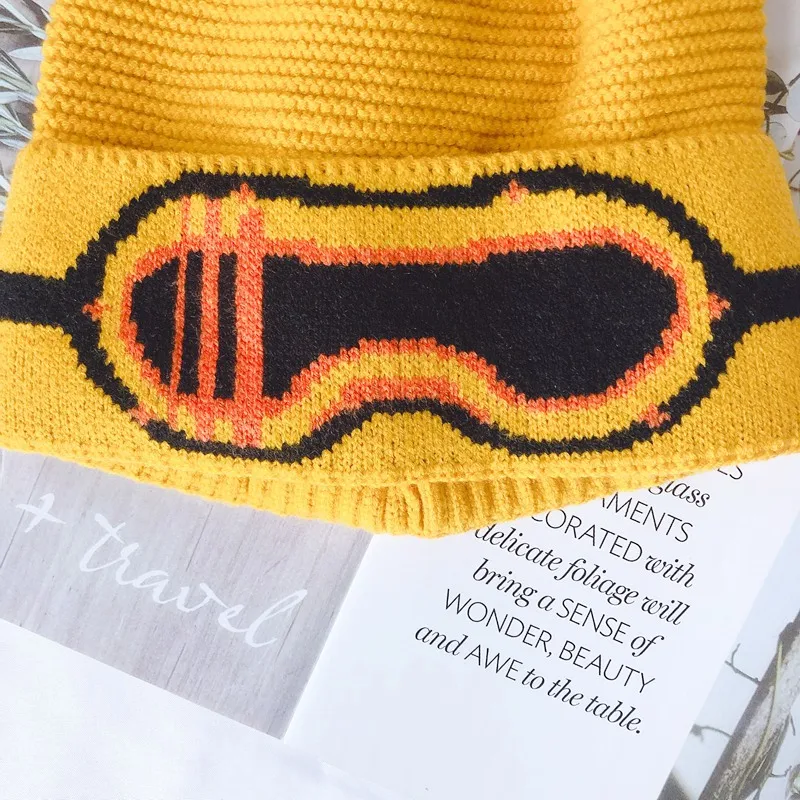 Fashion Children's Hat Unisex Autumn Winter Wool Knitted Plush Ball Decoration Glasses Pattern Hat All-match Warm Hat
