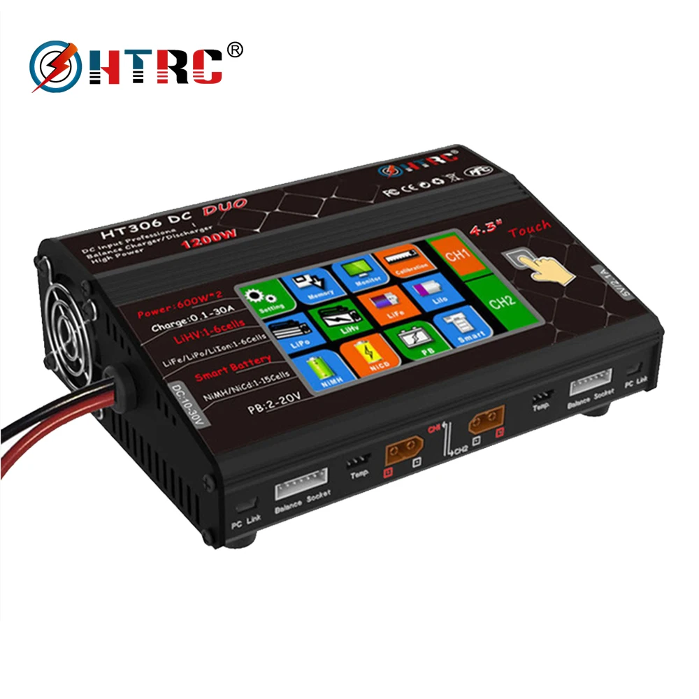 HTRC HT306 баланс зарядное устройство DC DUO 600 Вт* 2 30A* 2 Двойной ЖК сенсорный экран RC батарея для Lilon/LiPo/LiFe/LiHV зарядное устройство