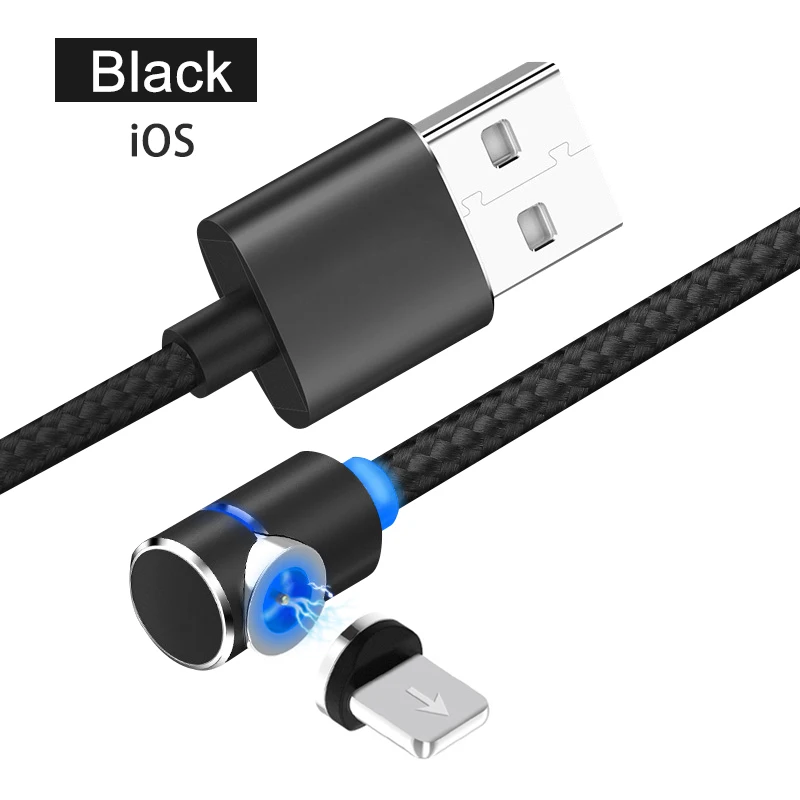 iOS-black Магнитный зарядный кабель 2A Быстрая зарядка micro usb type C кабели для мобильных телефонов Android micro usb нейлоновый шнур 1 м - Цвет: iOS-black