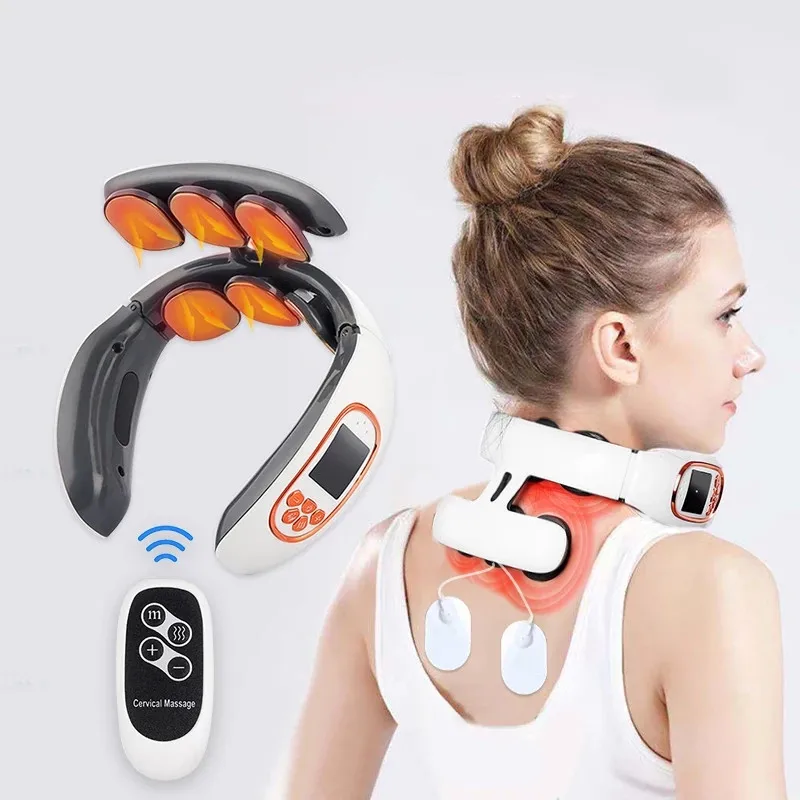 Syeosye Electric Neck Massager Pulse Back 6 Modes Shoulder Massager Power Far Infrared Heating Pain Relief Tool Health Care airsidun cordless electric scalp massager 14 vibrating contacts 6 adjustable modes for pain anxiety relief stress relief