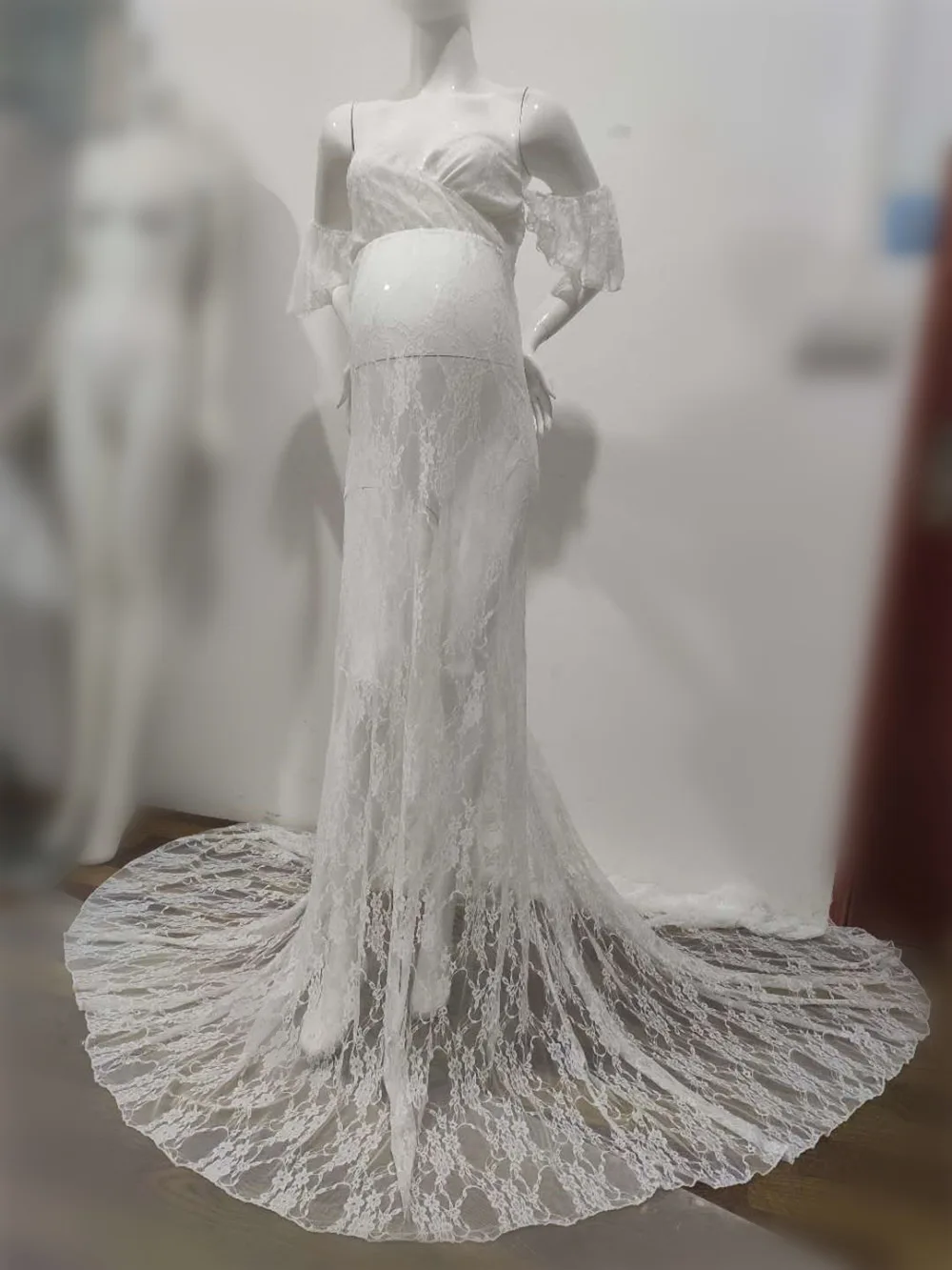 Sexy Lace Maternity Dresses Photography Props Chiffon Shawl Fancy Pregnancy Dress For Photo Shoot Long Pregnant Women Maxi Gown (12)