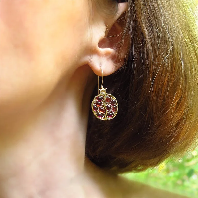 Pendientes Vintage De Fruta Roja Granate Para Mujer - Colgantes Ligeros Y Coloridos En Tono Granada, Perfectos Para Regalo