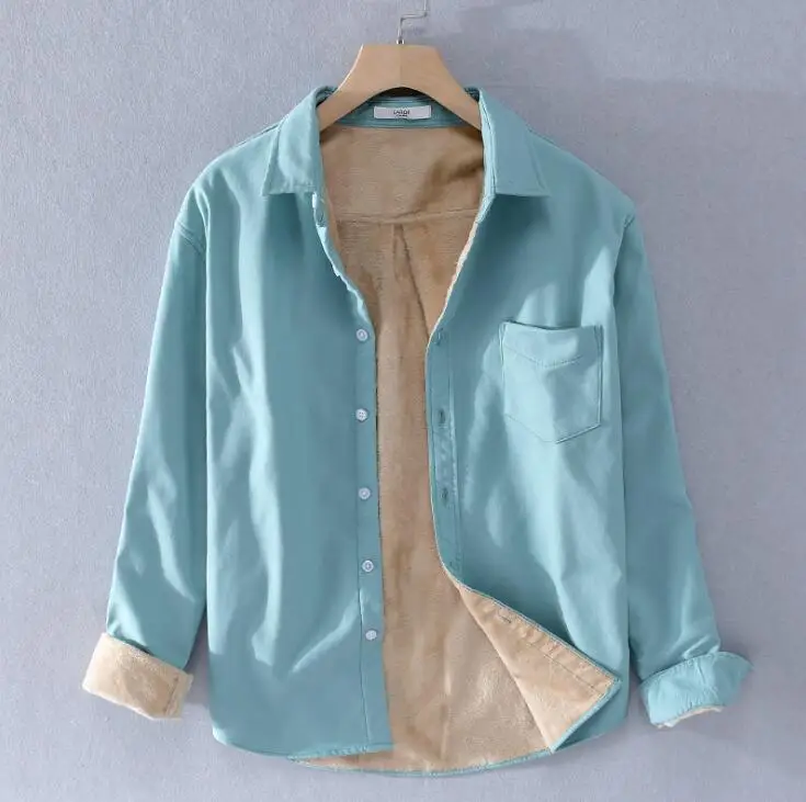 HIRIFULL Зимняя Теплая Флисовая Мужская рубашка высокого качества с длинным рукавом, Толстые Мягкие Рубашки, Топы для мужчин, s брендовая Повседневная хлопковая рубашка, пальто Camisa - Цвет: Lake Blue