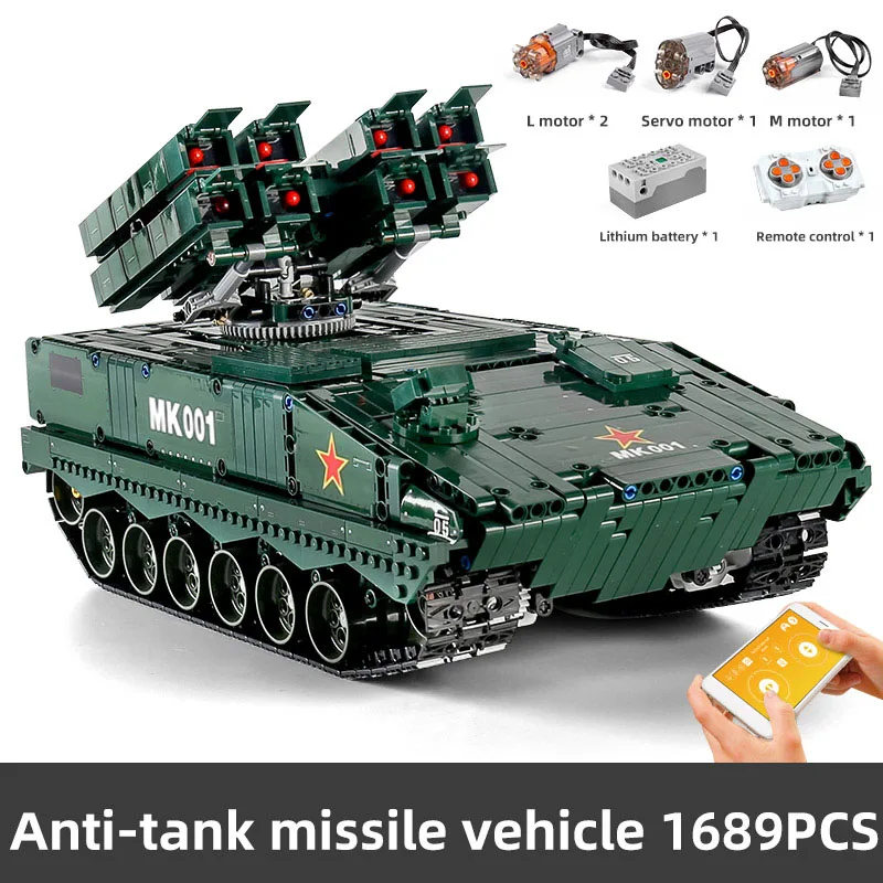 Mould King 20001 Technical APP RC Military Tank HJ-10 Battle Anti Missile Model Building Blocks Bricks Kids Christmas Gifts | Игрушки и