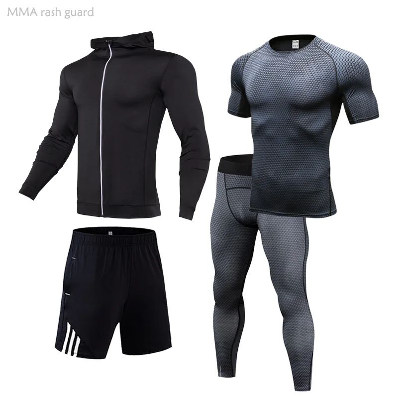 New Men's Full Suit Tracksuit Workout Clothing Outdoor Running Tights Compression Sportswear Base Layer Sport Fitness Leggings | Спорт и