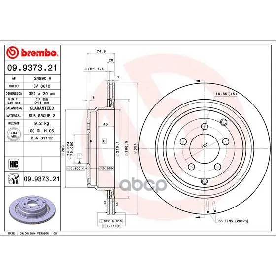 Диск Тормозной Задн Land Rover: Range Rover Iii 02-, Range Rover Mk Iii 02- Brembo арт. 09.9373.21