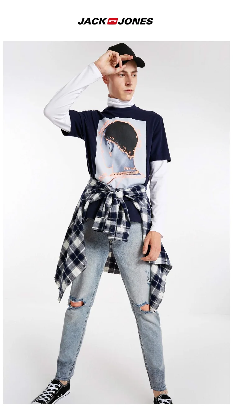 JackJones осенние мужские потертые рваные джинсовые укороченные джинсы 218332528