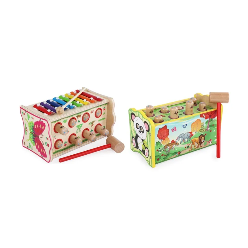 

2 In 1 Wooden Playing Hammer Toy Double Side Game Musical Piano Balls Knocking Toy Baby Wooden Hamster Toy Educational Toy