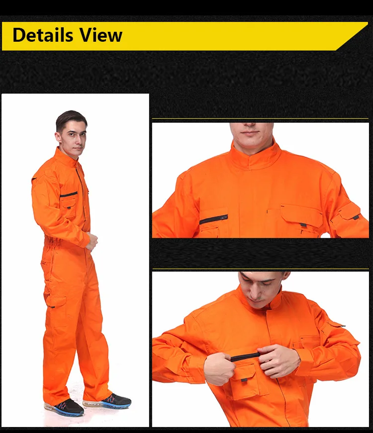 Высококачественный мужской хлопок оранжевый Рабочий Комбинезон промышленный комбинезон рабочая одежда комбинезон