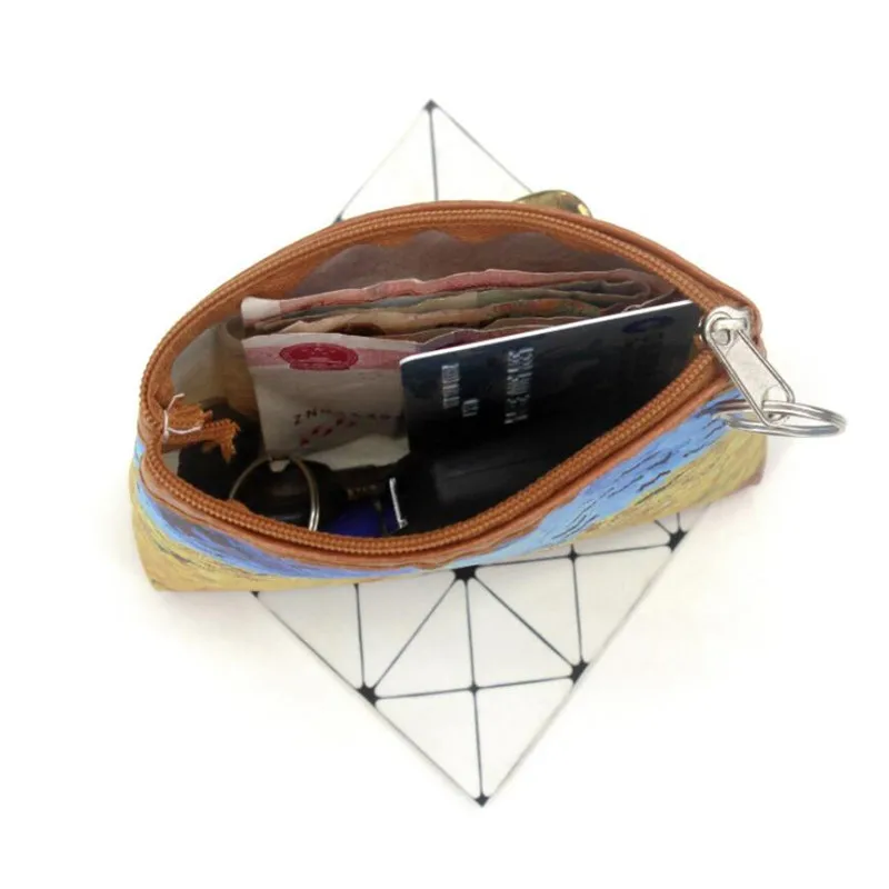 Mini Vintage Oil Painting Coin Purse 1pc for Women Girls Fashion Printed PU Wallet Lipstick Portable Money Purse Pocket Bag