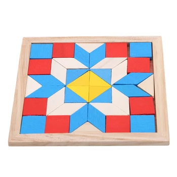 

3D Wooden Rhombus Triangle Puzzle Jigsaw Colorful Square IQ Game Brain Teaser Intelligent Math Educational Toys For Kids