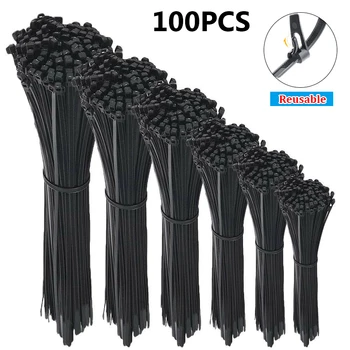 

100Pcs Reusable Wrap Strap Zip Ties Wire Binding Releasable Black White Nylon Cable Tie Self-locking Cord Organizer Dropshipping