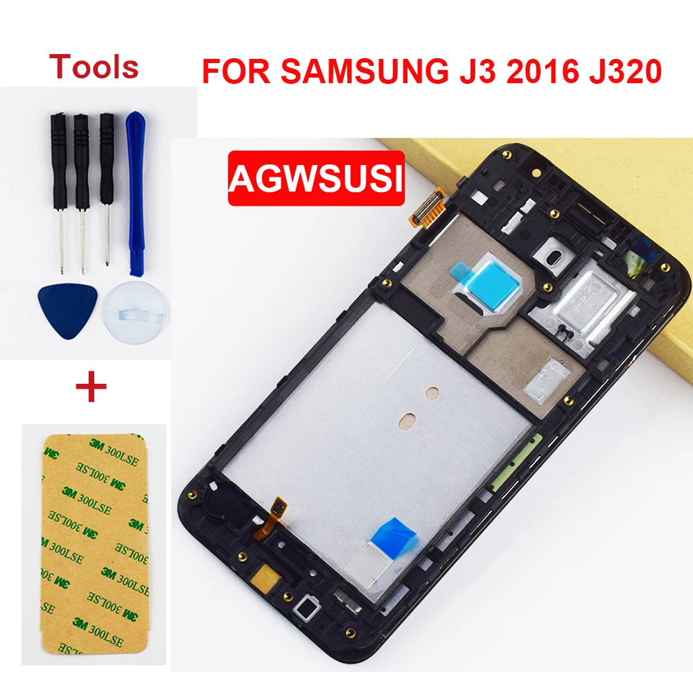 Tanie Do Samsung Galaxy J3 2016 ekran LCD J320 J320A J320F J320H J320FN LCD panel wyświetlacza ekran dotykowy Digitizer montaż ramka