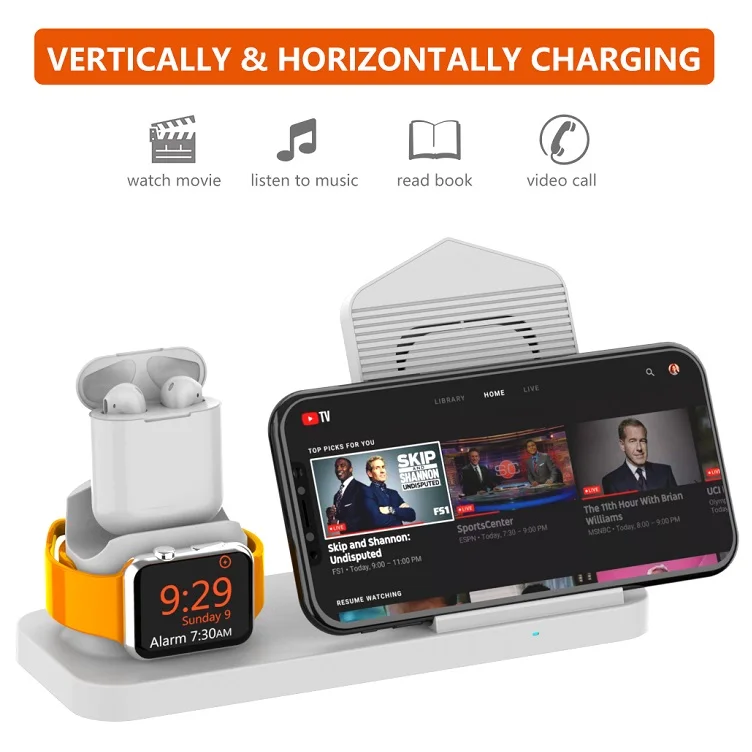 Desk Qi fast charge Wireless Charger Charging Stand Dock Station for iPhone watch Series 3 in 1Fast  Wireless Charger