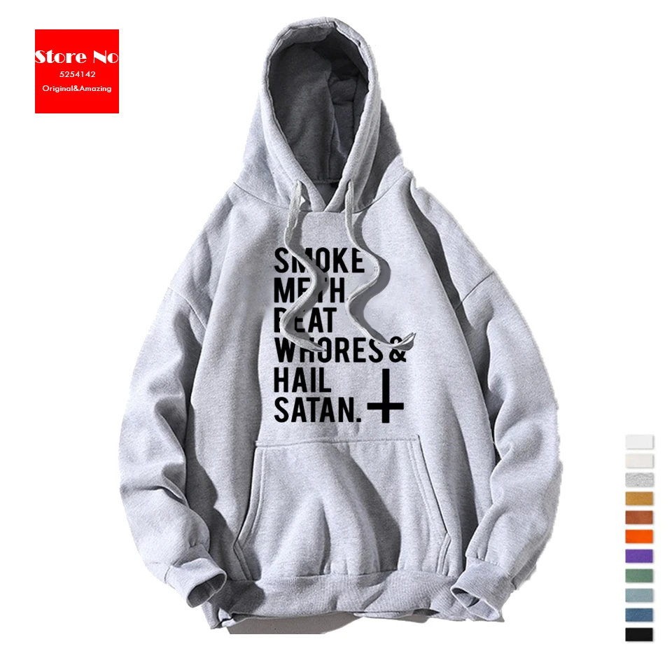 Мужская толстовка с капюшоном с надписью «Hail satan» и надписью «Smoke Meth Beat Whores», толстовка с капюшоном в стиле аниме, женские толстовки с капюшоном, черная толстовка с капюшоном большого размера