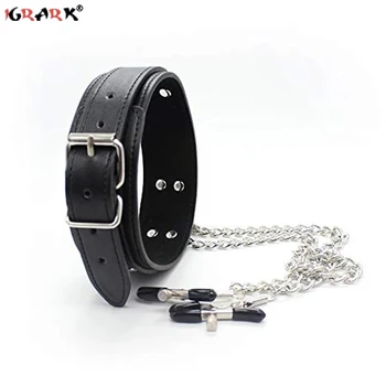 New Leather Choker Collar With Nipple Breast Clamp Clip Chain BDSM Bondage Gear Sex Toys For Women Sex Tools Couples Adult Games 4