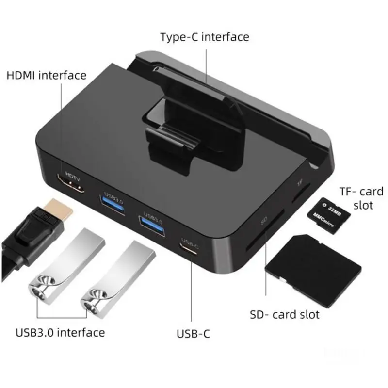 USB-C док-станция адаптер 6 в 1 type C концентратор с HDMI USB 3,0 SD TF кард-ридер все в одном хаб для ноутбука MacBook samsung S8 huawei mate