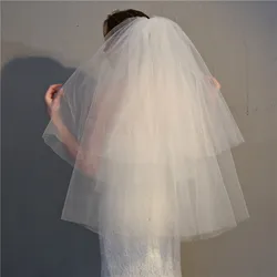 Classical  Marriage Bridal Veil Two-Layer Plain Tulle Natural Cut Edge White Wedding Bride Veil with Hair Comb