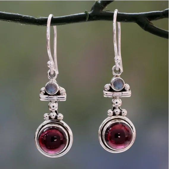 

New Retro Gem Crystal Earrings European and American Fashion Earrings Water Drop Round Earrings Wholesale