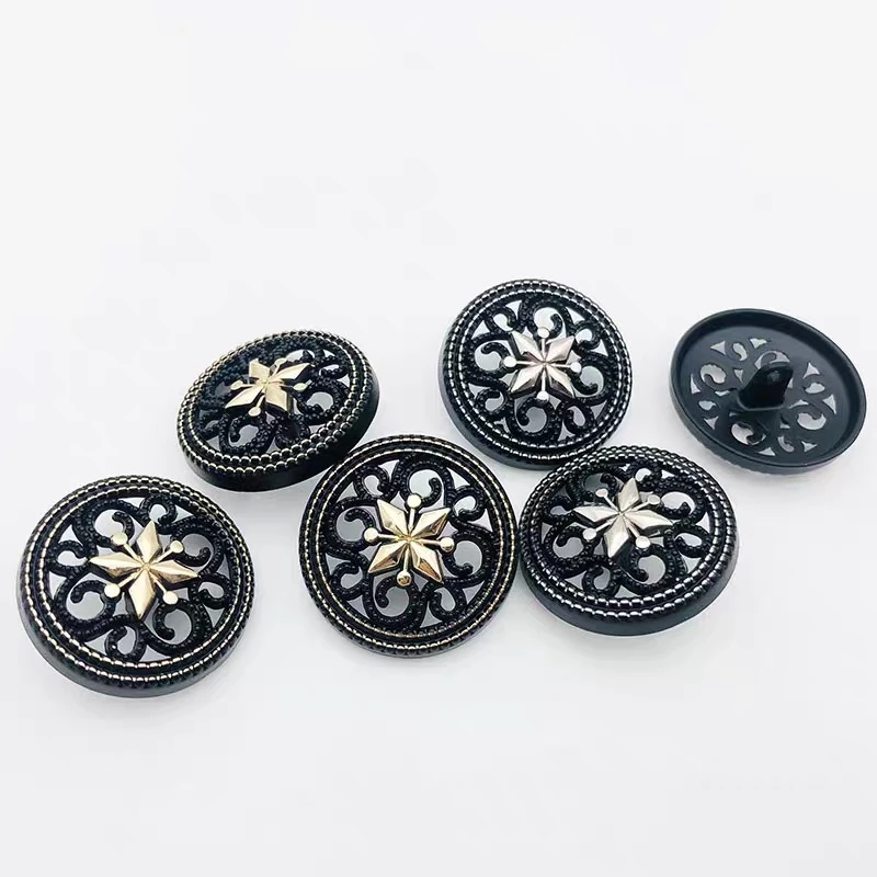 10pcs Black Hollow Retro Sewing Buttons for Coat European Vintage Metal Clothing Buttons Wholesale Clothing Decoration Buttons