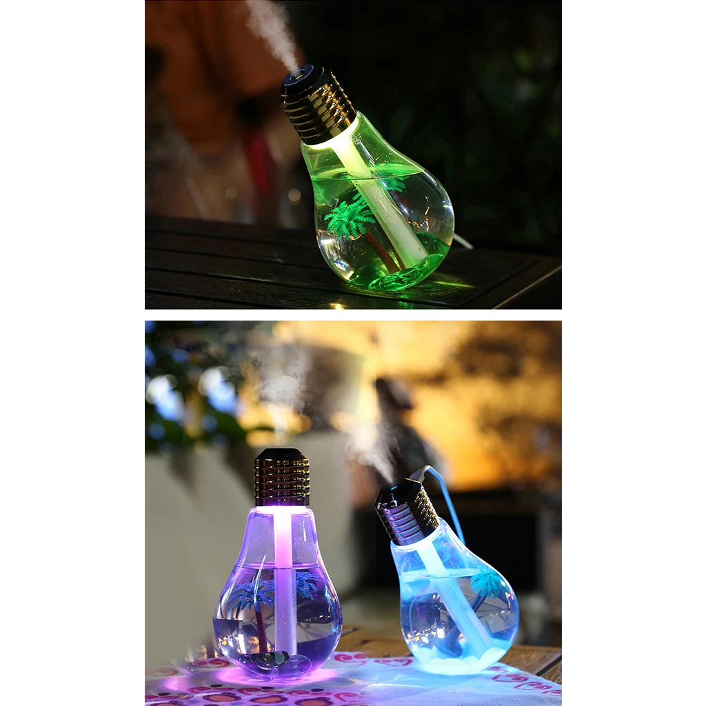 USB Light Bulb Humidifier Colour Changing Novelty LED Light Air Humidifying Purifier for Home Office Car Bedroom Schoolroom