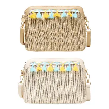 

Ladies Straw Woven Crossbody Bag Woven Women Shell Fashionable Shoulder Bags for Beach Holiday Travelling Ornament