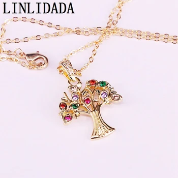 

8Pcs Gold Filled Fashion Jewelry Gifts Colorful Zirconia CZ Micro Pave Tree Pendant Necklaces