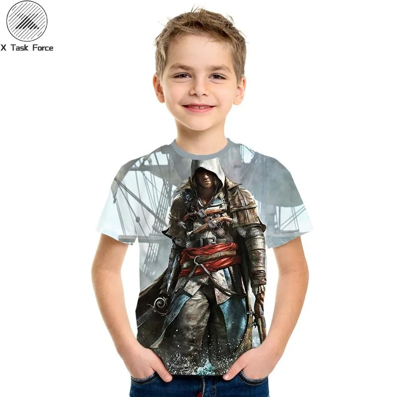 Assassin's Creed/детская одежда для активного отдыха с 3d принтом, приталенная рубашка для мальчиков и девочек, Детская футболка с короткими рукавами, 3D
