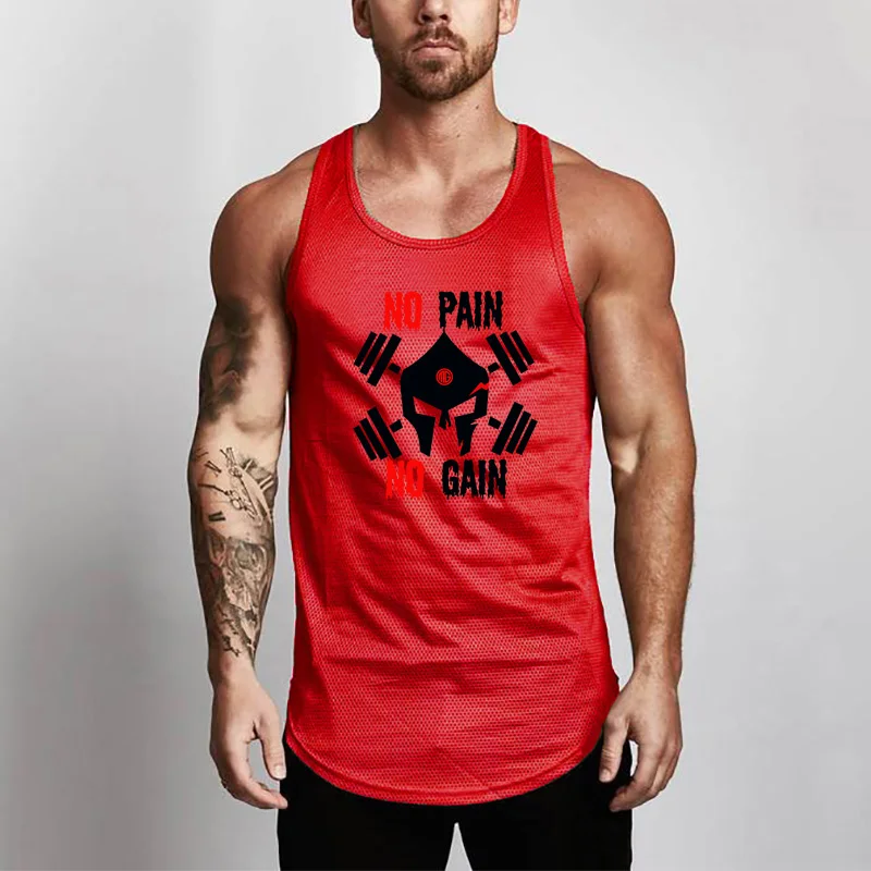 Muscleguys Фитнес Мужская сетчатая рубашка без рукавов тренировочный жилет для бодибилдинга майка быстросохнущая спортивная одежда - Цвет: Красный