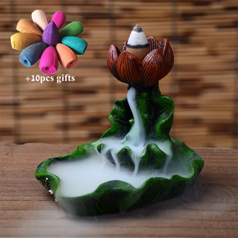 Мини-горелка с зелеными листьями лотоса и цветами ароматическая горелка ладан