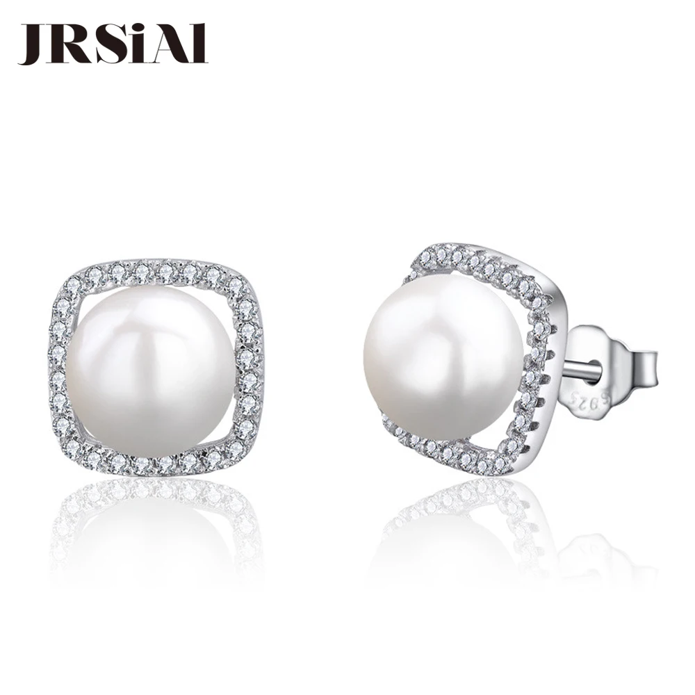 

JRSIAL 925 Sterling Silver Jewelry Pearl Earrings Korean Fashion OL Earring Ears Zircon Simple Pearl Earrings