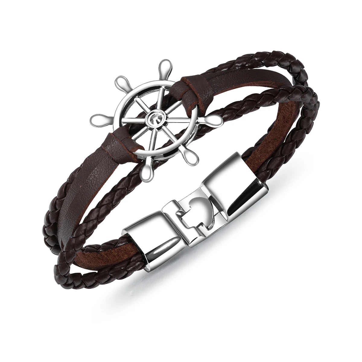 Винтажный Мужской черный коричневый кожаный браслет с головой волка мужские принты широкие браслеты на запястье панк украшения в стиле рок - Окраска металла: S