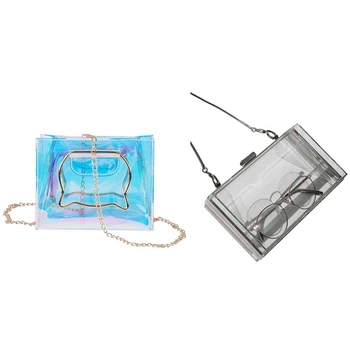 

AUAU-Women Cat Handle Hologram Shoulder Bag Chain Clear & Acrylic Transparent Clutch Chain Box Women Shoulder Bags (Silver)