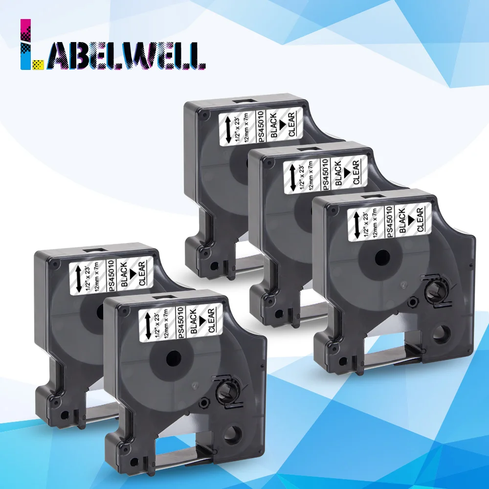 Лента для принтера Labelwell 12 мм 45010 черная на прозрачной Клейкой Ленте
