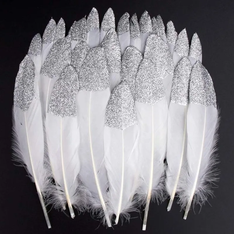 20 шт. серебряная пудра гусиные перья для рукоделия украшения свадебной вечеринки